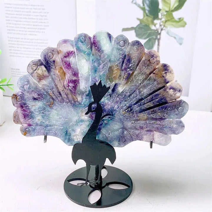 Fluorite Peacock Feather Wings Carving