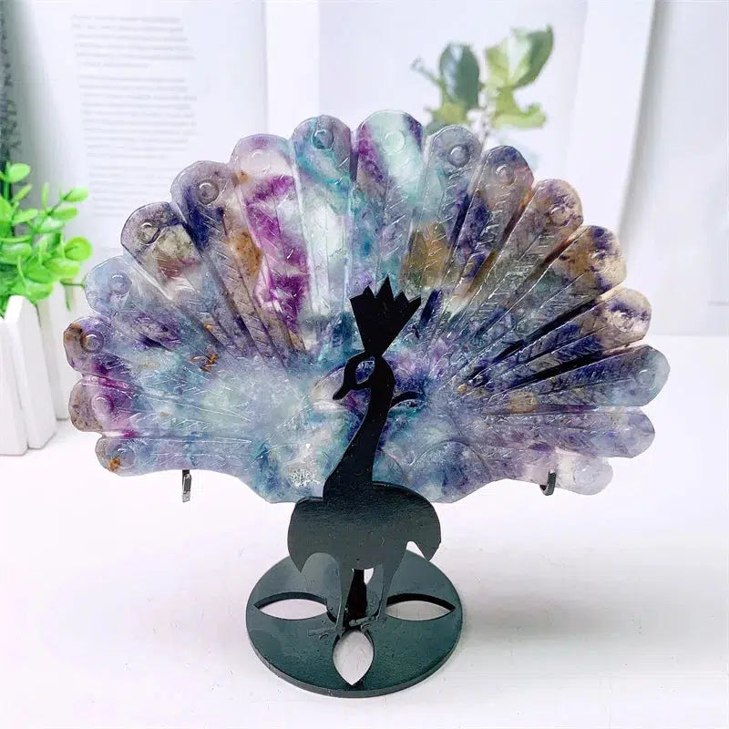 Fluorite Peacock Feather Wings Carving