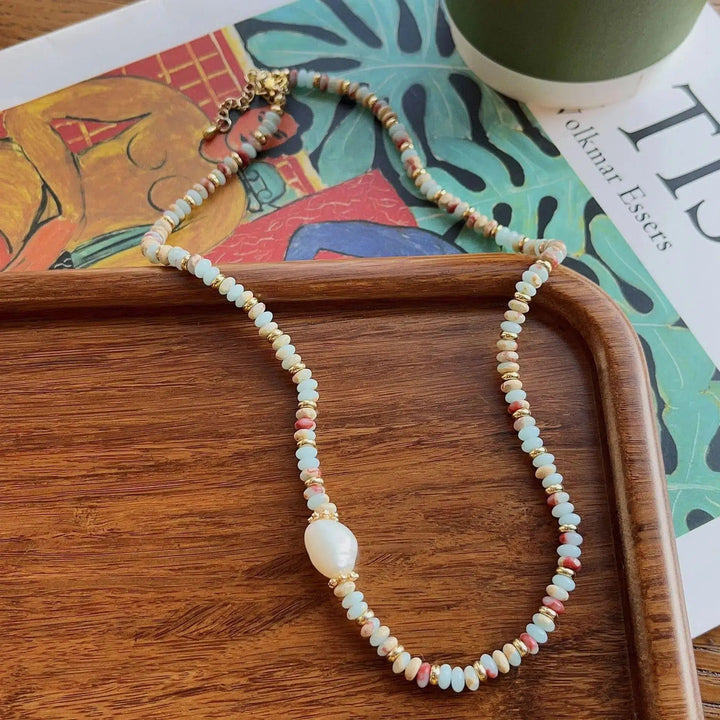 Freshwater Pearl & Colorful Natural Stone Chain Necklace