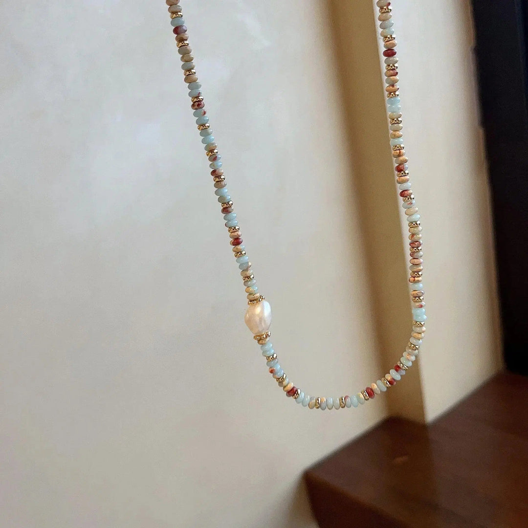 Freshwater Pearl & Colorful Natural Stone Chain Necklace