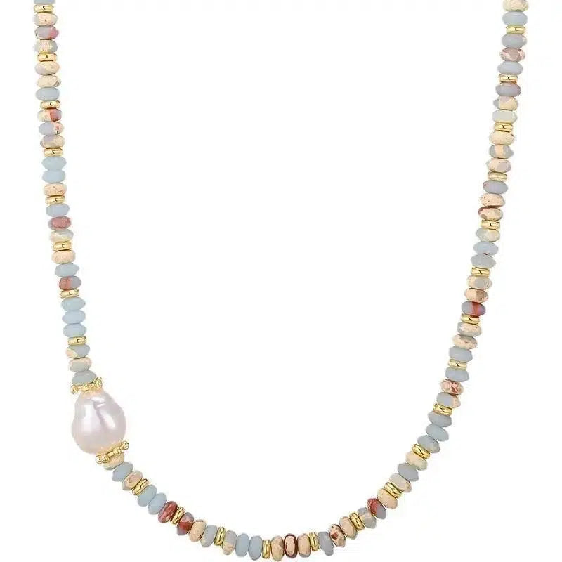 Freshwater Pearl & Colorful Natural Stone Chain Necklace