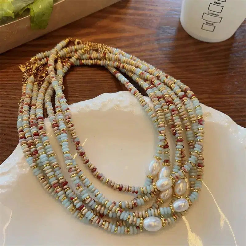 Freshwater Pearl & Colorful Natural Stone Chain Necklace