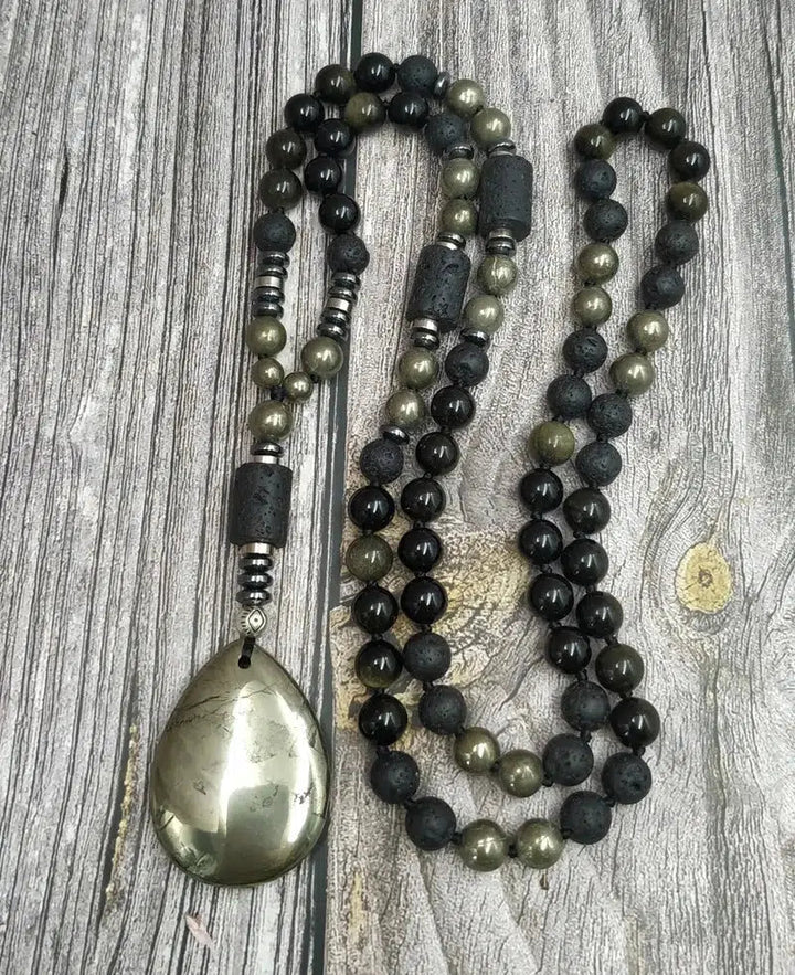 GROUNDING… Pyrite, Obsidian, Lava Beads, & Hematite Handmade Mala Necklaces