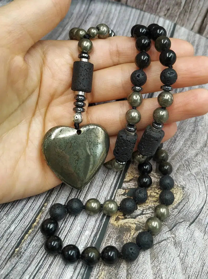 GROUNDING… Pyrite, Obsidian, Lava Beads, & Hematite Handmade Mala Necklaces