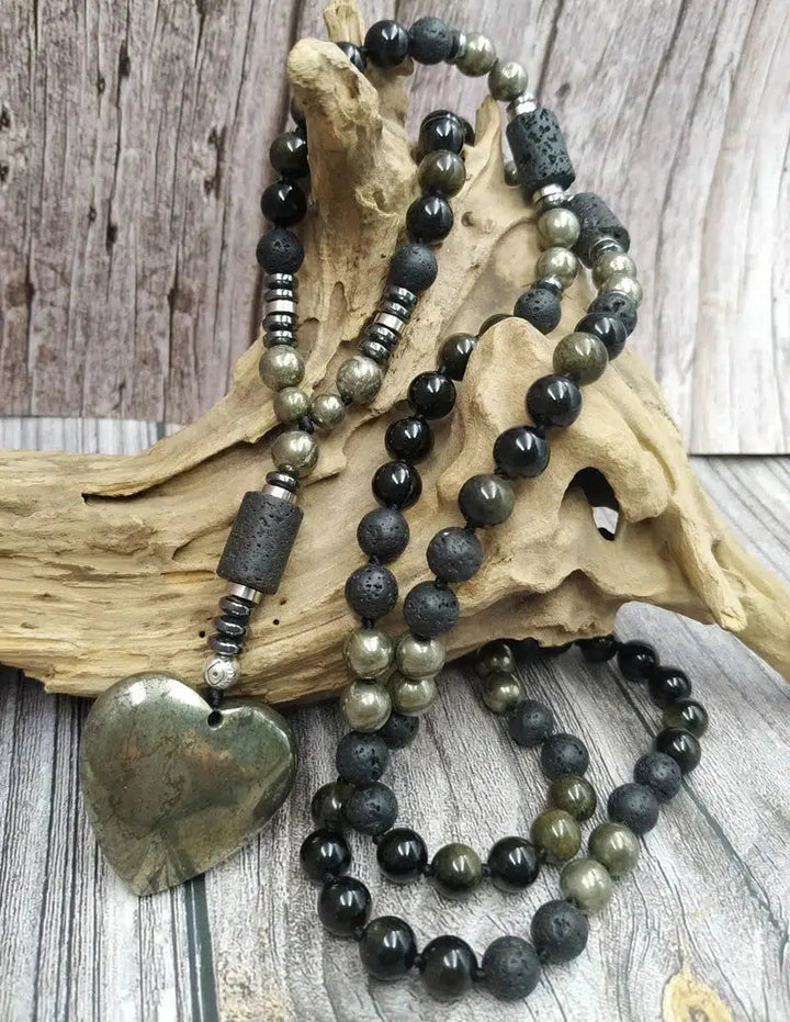 GROUNDING… Pyrite, Obsidian, Lava Beads, & Hematite Handmade Mala Necklaces