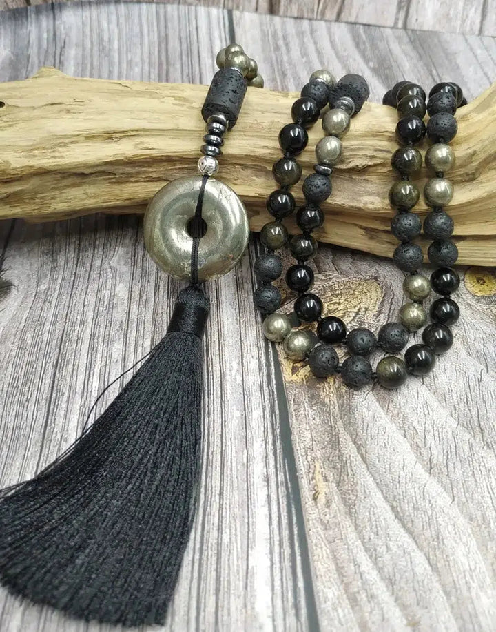 GROUNDING… Pyrite, Obsidian, Lava Beads, & Hematite Handmade Mala Necklaces