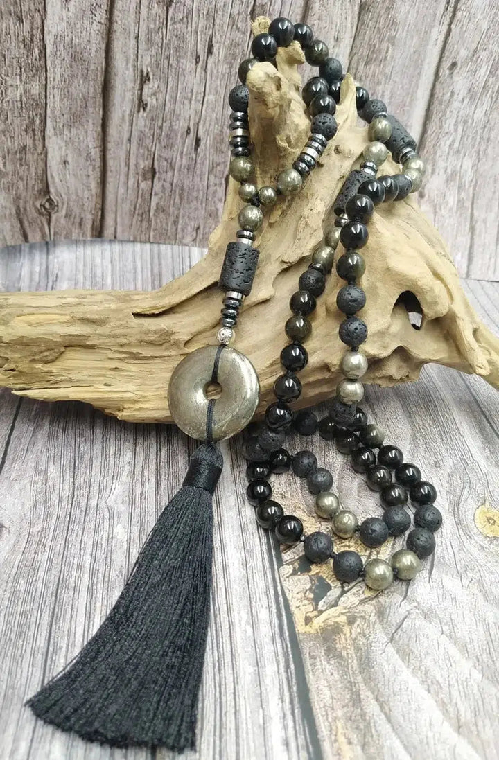 GROUNDING… Pyrite, Obsidian, Lava Beads, & Hematite Handmade Mala Necklaces