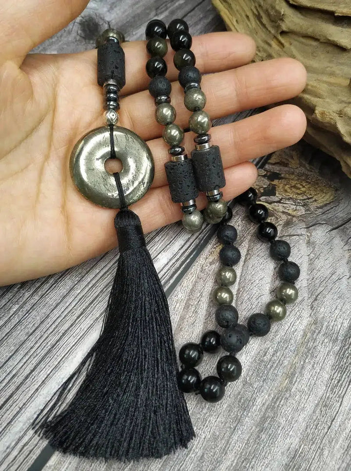 GROUNDING… Pyrite, Obsidian, Lava Beads, & Hematite Handmade Mala Necklaces