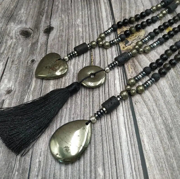 GROUNDING… Pyrite, Obsidian, Lava Beads, & Hematite Handmade Mala Necklaces