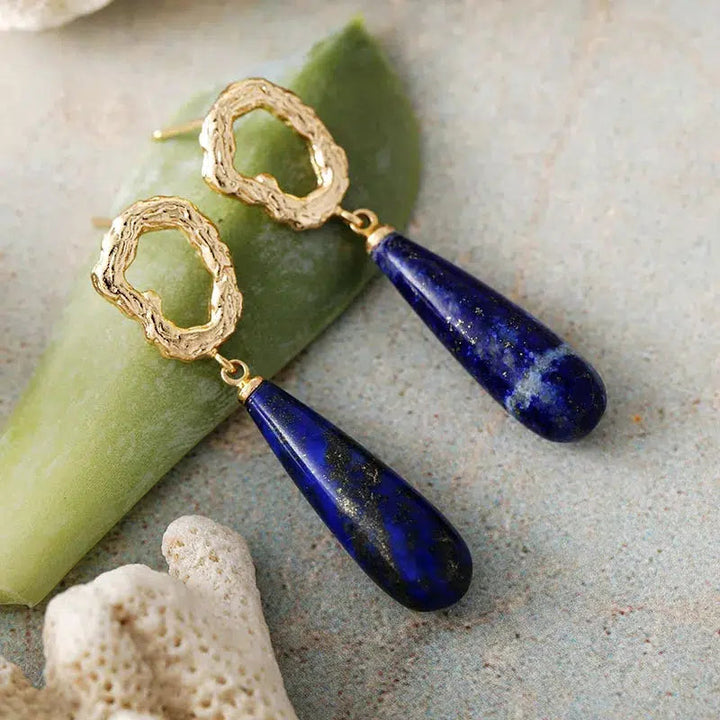 Gold Plated Natural Crystal Gemstone Dangle Earrings