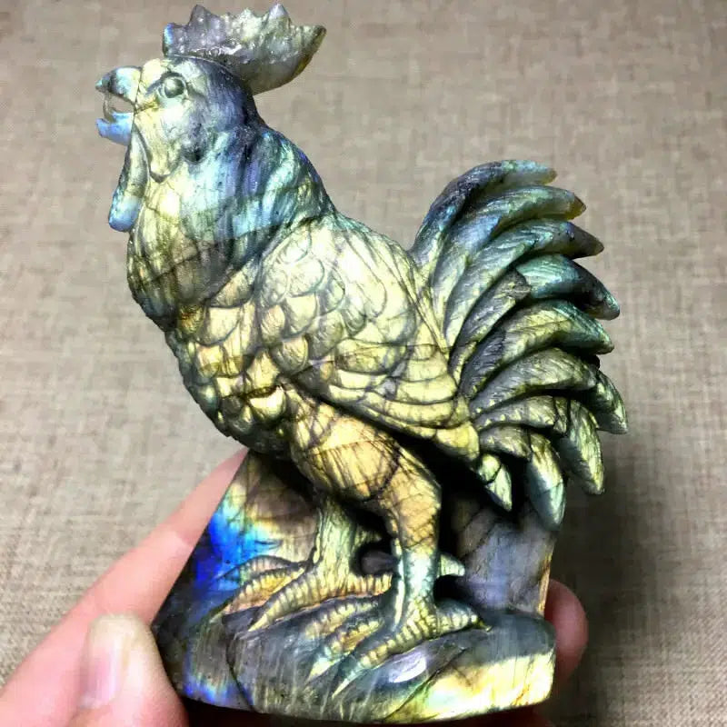 Golden Flash Labradorite Carved Crystal Rooster