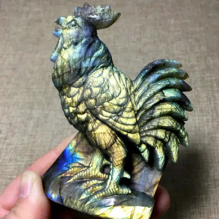 Golden Flash Labradorite Carved Crystal Rooster