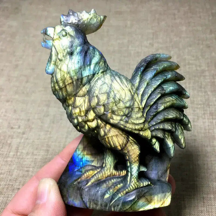 Golden Flash Labradorite Carved Crystal Rooster