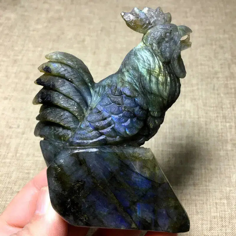 Golden Flash Labradorite Carved Crystal Rooster