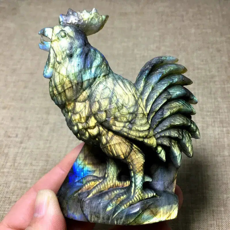 Golden Flash Labradorite Carved Crystal Rooster