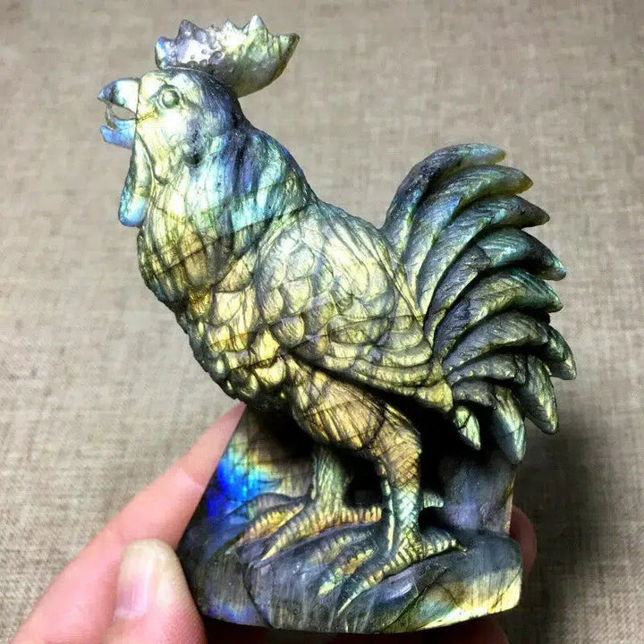 Golden Flash Labradorite Carved Crystal Rooster