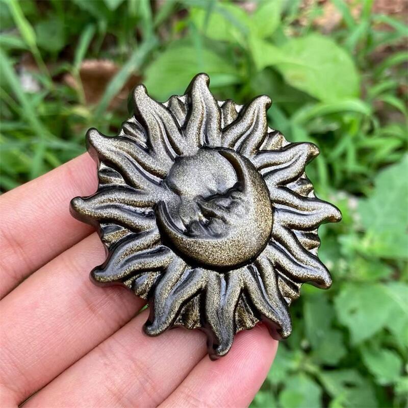 Golden Obsidian Sun And Moon Hand Carved Crystal