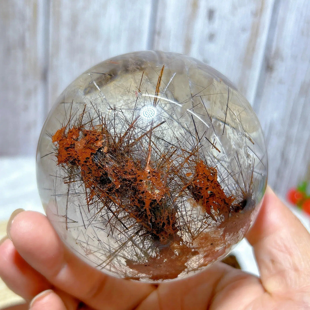 Golden Rutile Quartz Sphere With Rainbows