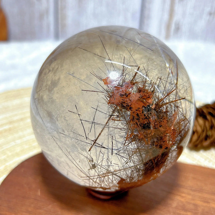 Golden Rutile Quartz Sphere With Rainbows