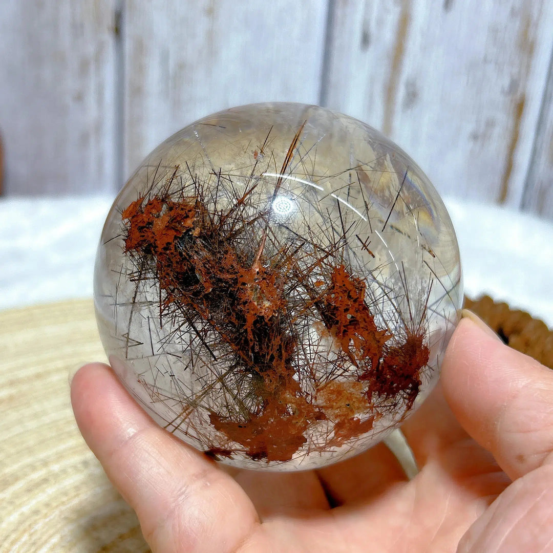 Golden Rutile Quartz Sphere With Rainbows