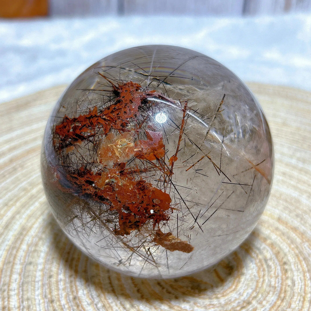 Golden Rutile Quartz Sphere With Rainbows