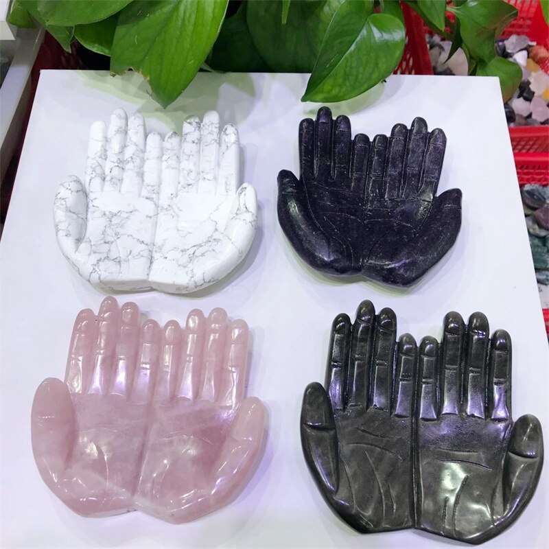 Gratitude Hands Carving in Rose Quartz, Howlite, Lepidolite, or Silver Obsidian