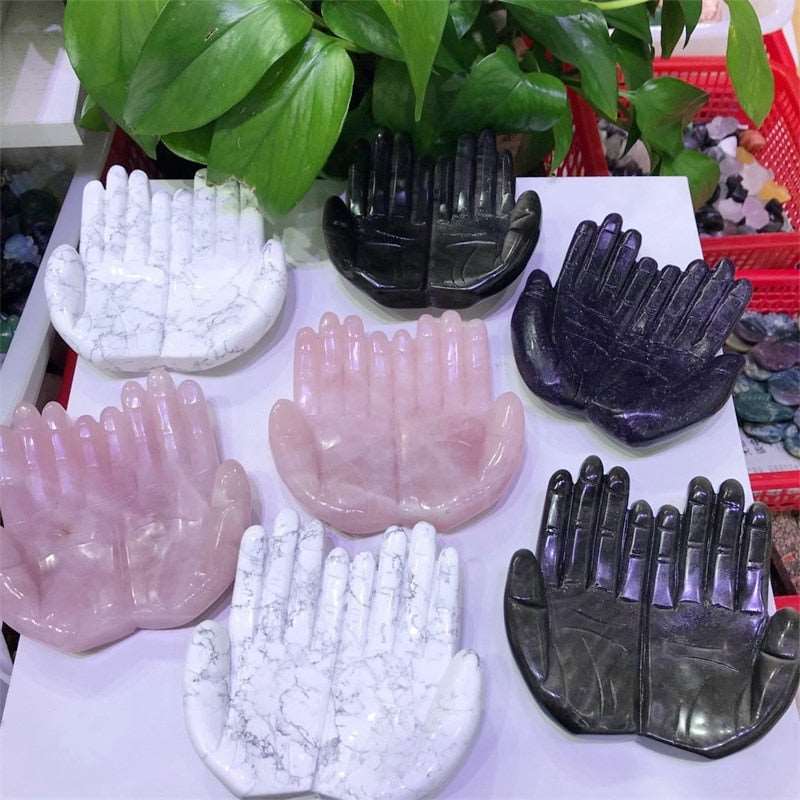 Gratitude Hands Carving in Rose Quartz, Howlite, Lepidolite, or Silver Obsidian