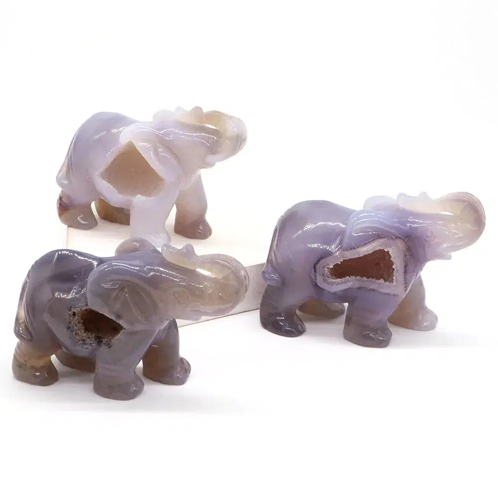 Gray Agate Geode Elephant Carving