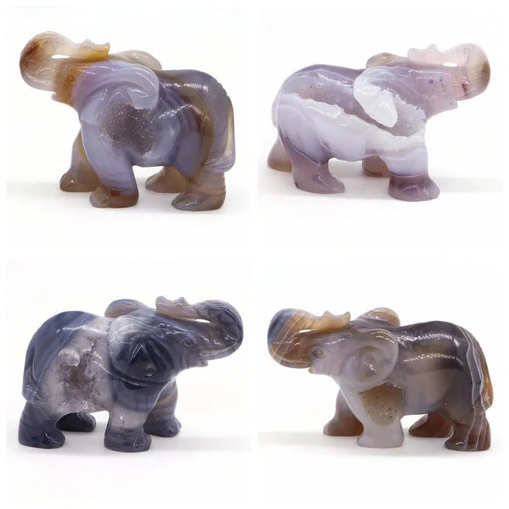 Gray Agate Geode Elephant Carving