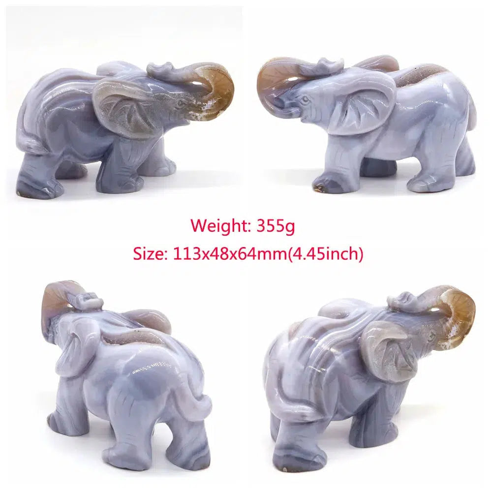 Gray Agate Geode Elephant Carving