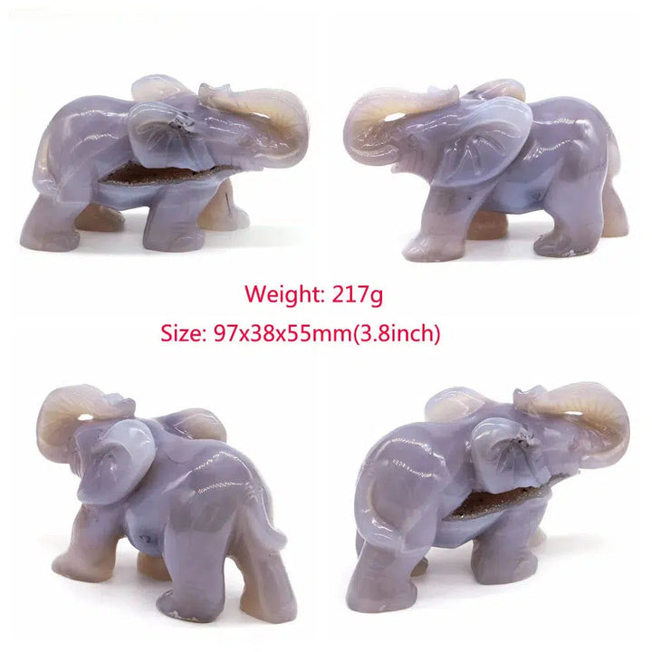 Gray Agate Geode Elephant Carving