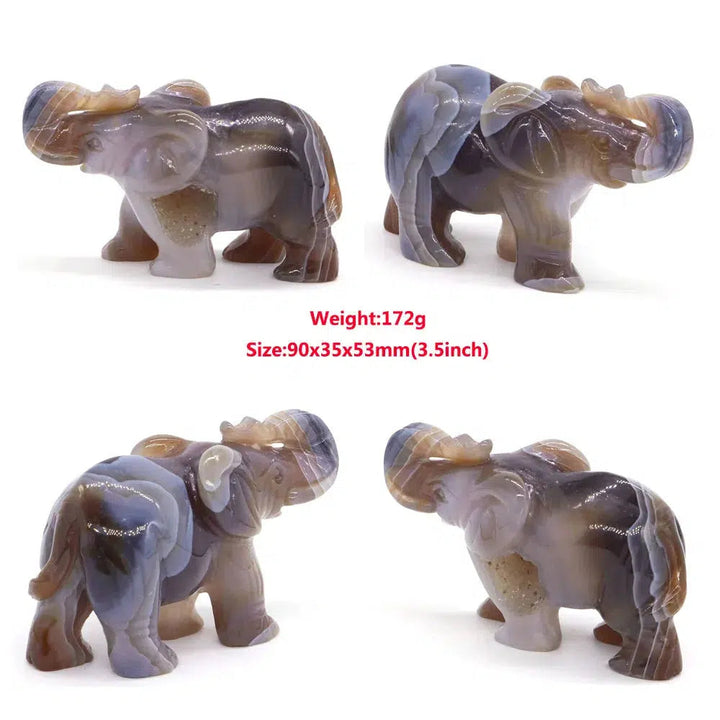 Gray Agate Geode Elephant Carving