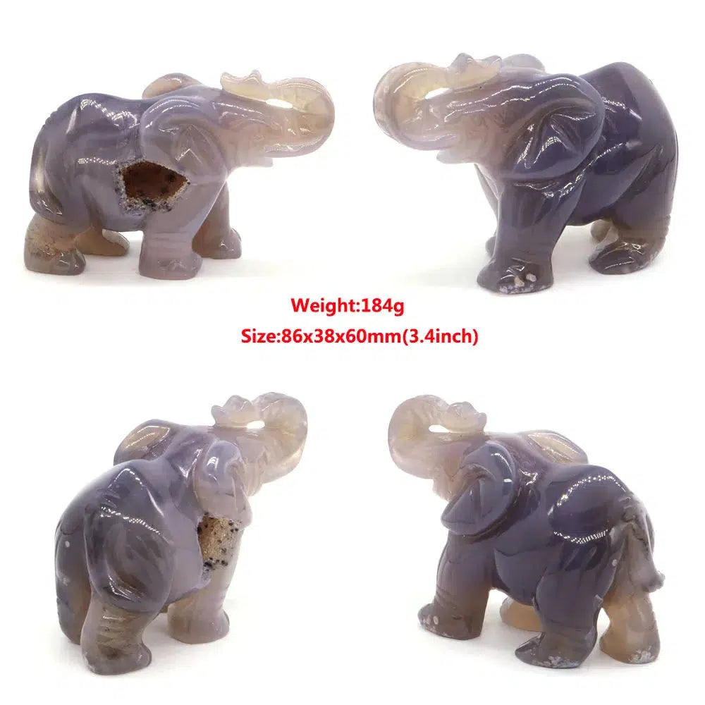 Gray Agate Geode Elephant Carving