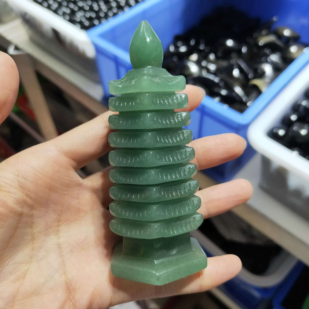 Green Aventurine Pagoda Carved Tower