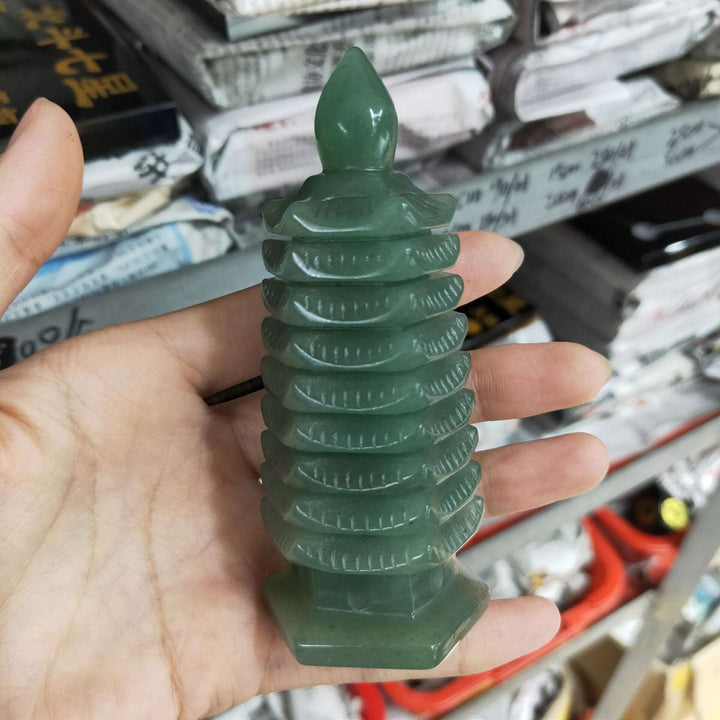 Green Aventurine Pagoda Carved Tower