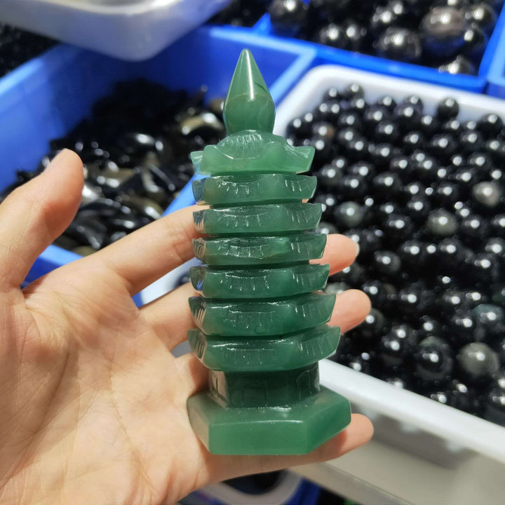 Green Aventurine Pagoda Carved Tower