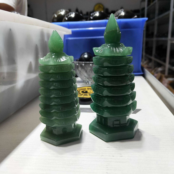 Green Aventurine Pagoda Carved Tower