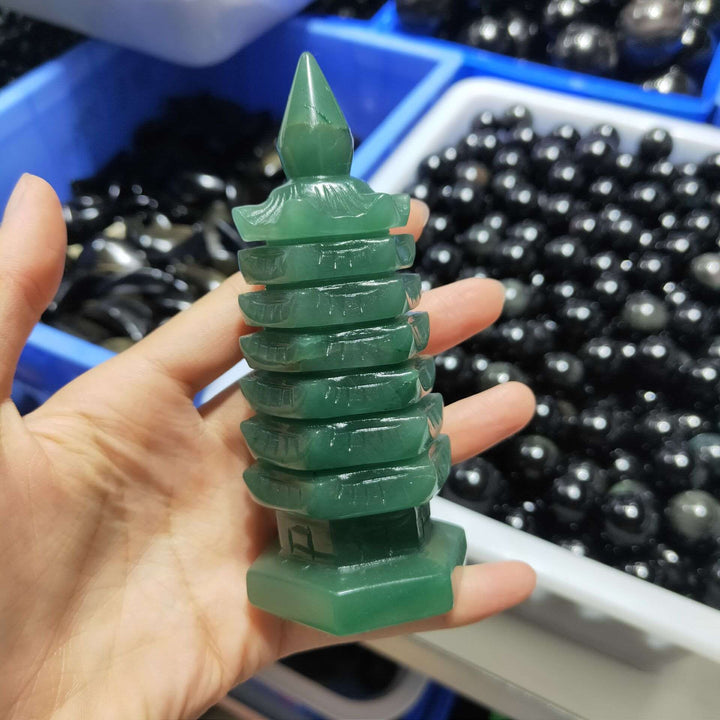 Green Aventurine Pagoda Carved Tower