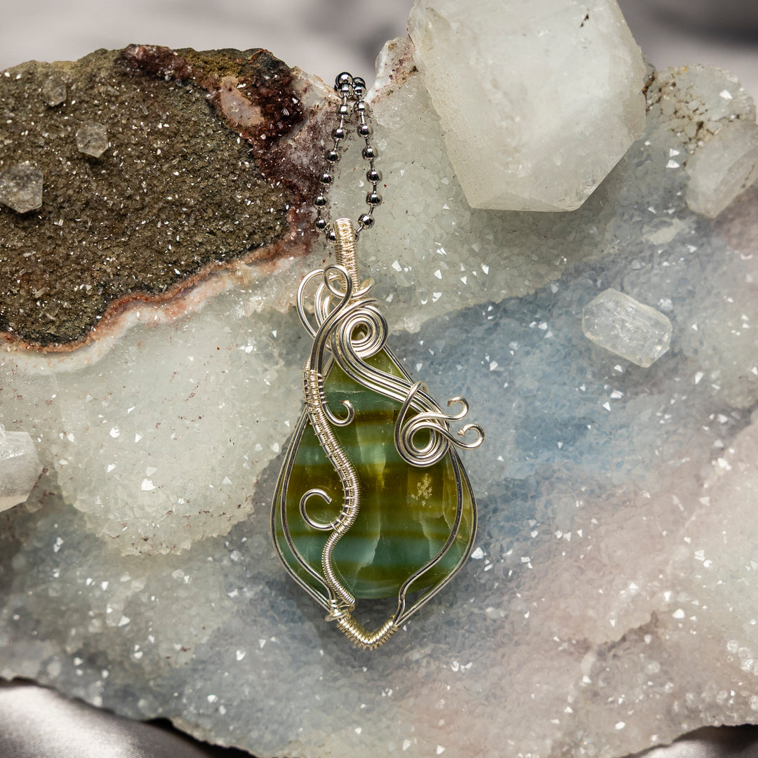 Green Chalcedony Wire Wrap Crystal Pendant