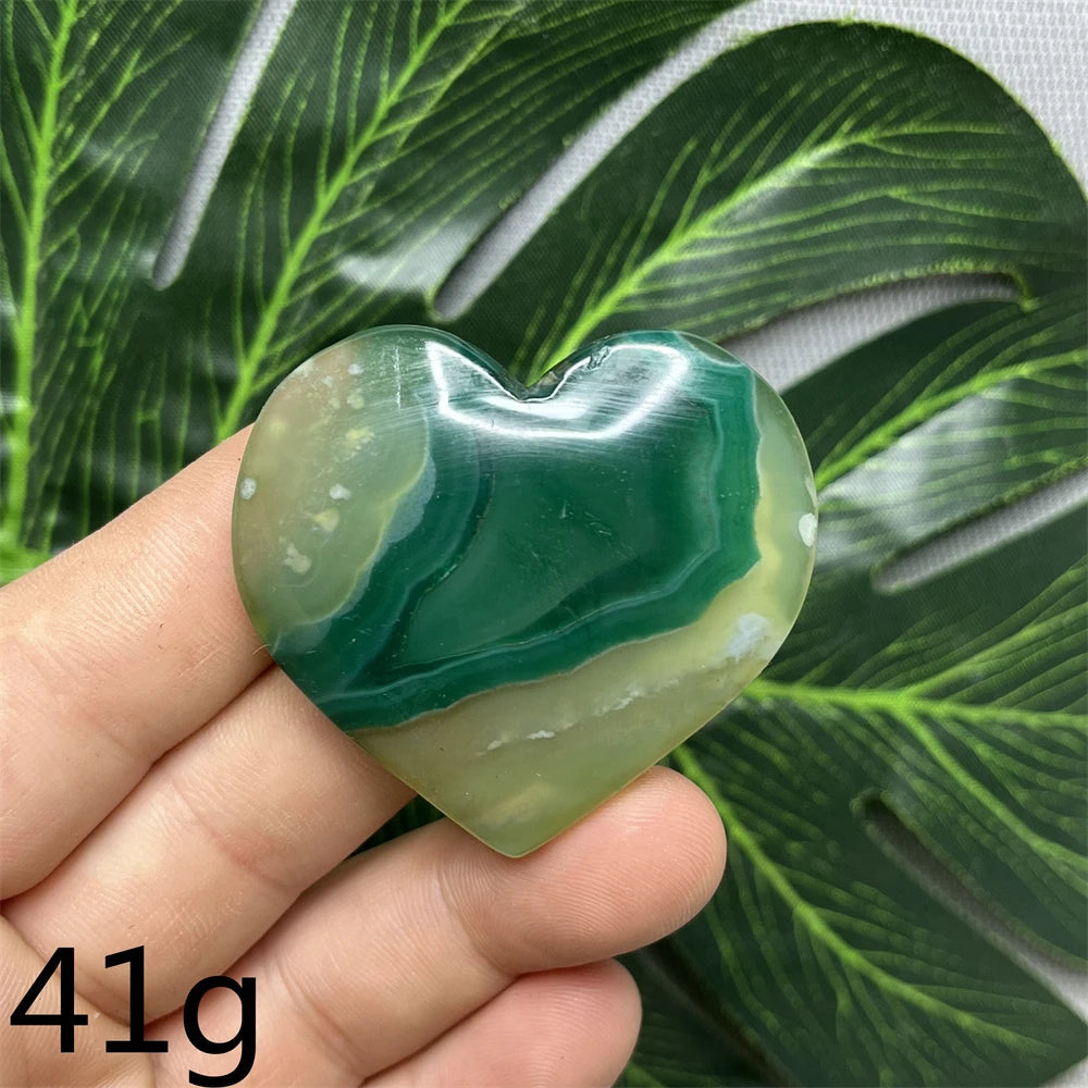 Green Cherry Blossom Agate Hearts