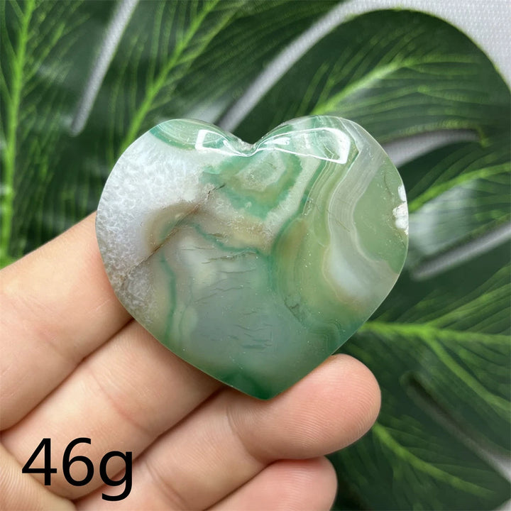 Green Cherry Blossom Agate Hearts