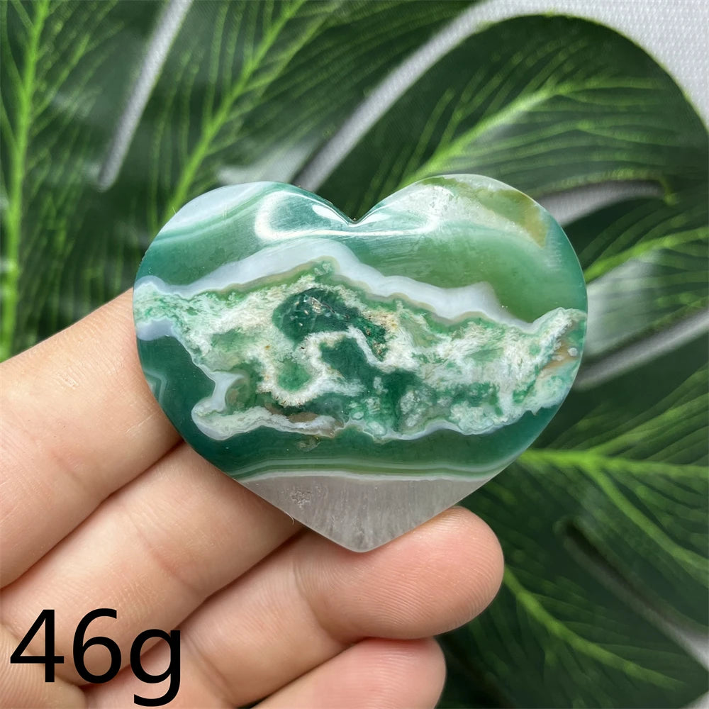 Green Cherry Blossom Agate Hearts