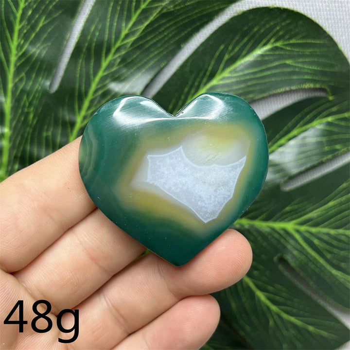 Green Cherry Blossom Agate Hearts