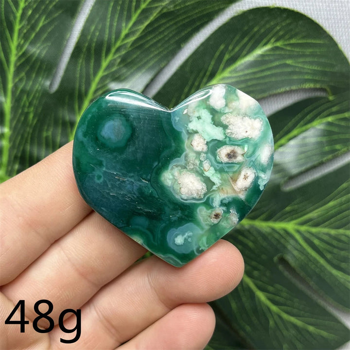 Green Cherry Blossom Agate Hearts