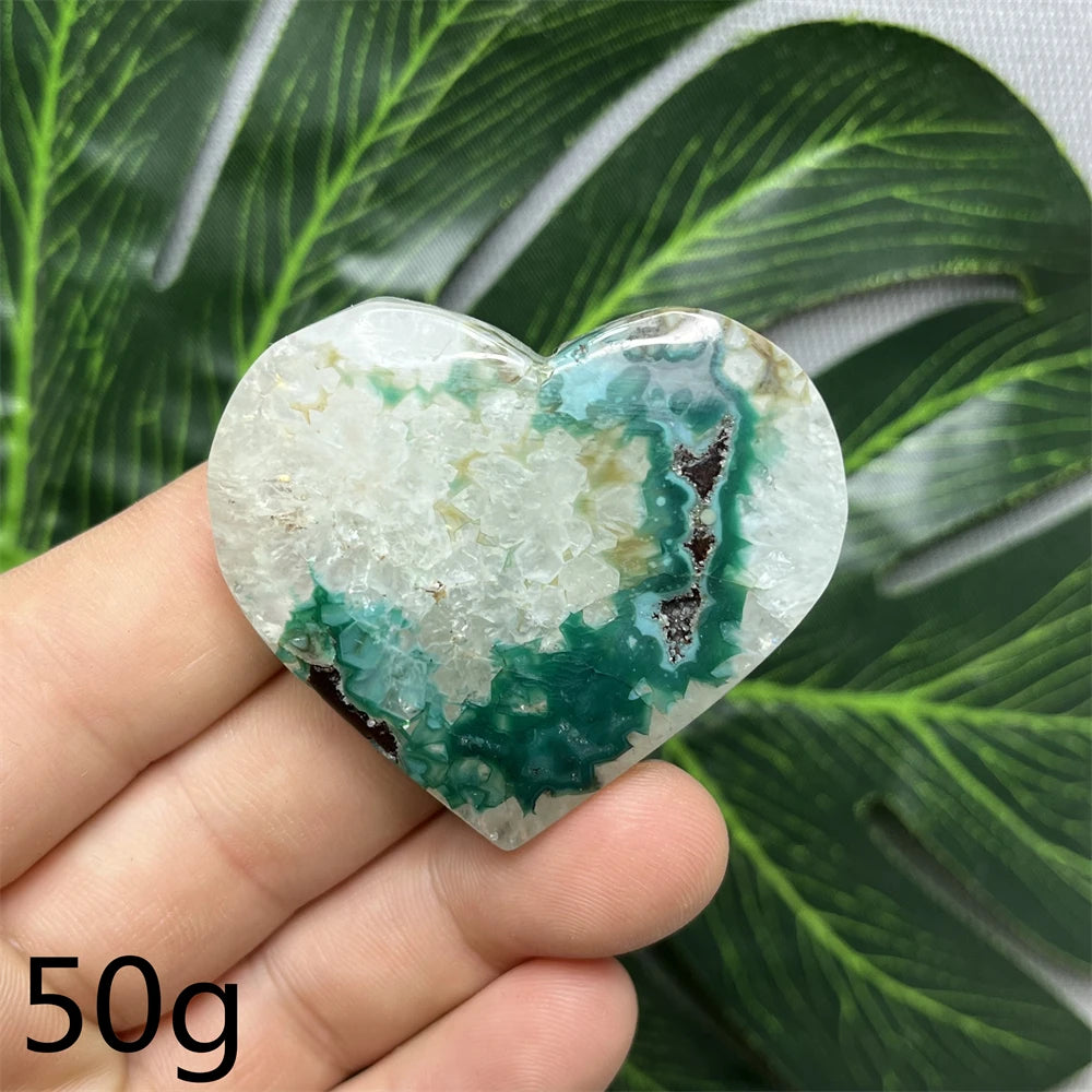 Green Cherry Blossom Agate Hearts