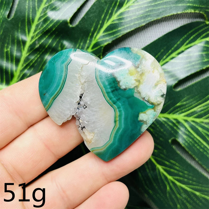 Green Cherry Blossom Agate Hearts