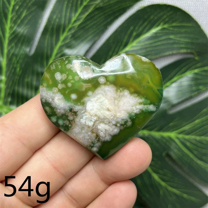 Green Cherry Blossom Agate Hearts