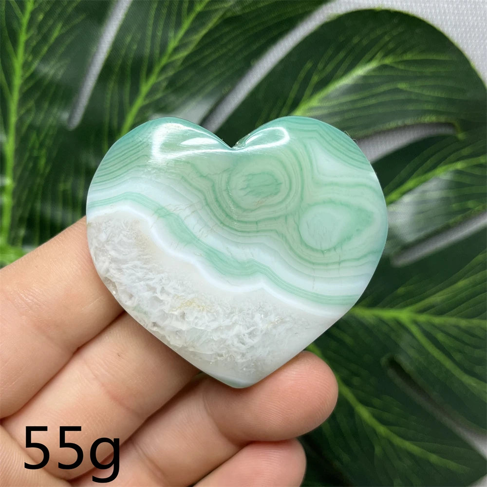 Green Cherry Blossom Agate Hearts