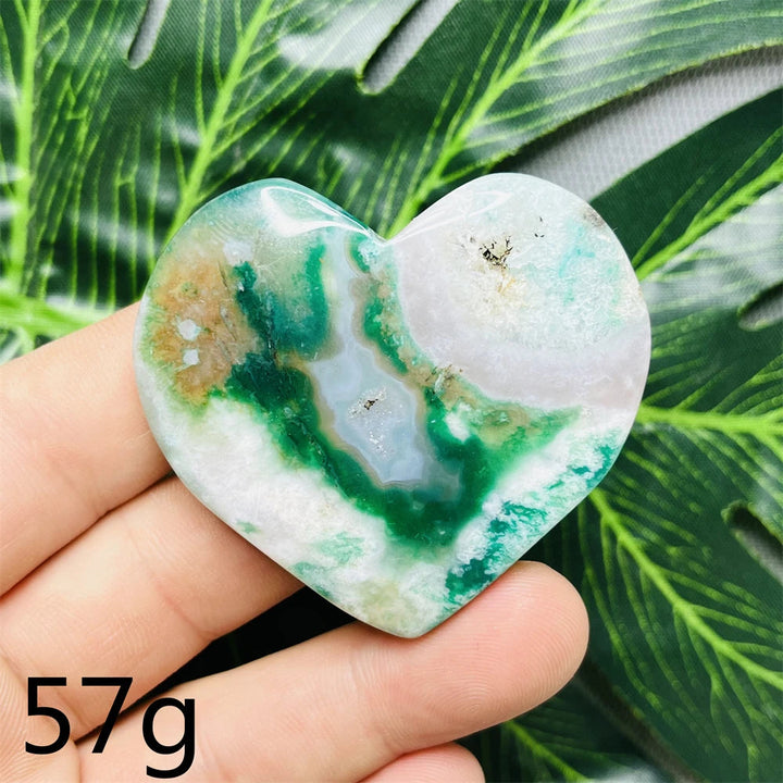 Green Cherry Blossom Agate Hearts