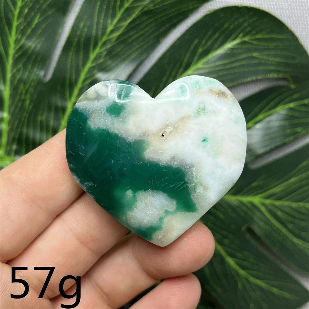 Green Cherry Blossom Agate Hearts